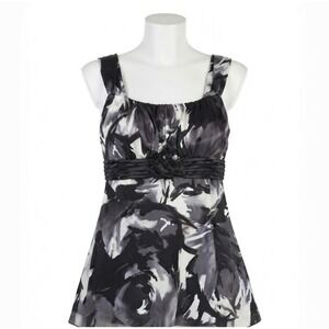 IZ Byer California Floral Satin Empire Waist Babydoll Tank Top Size Large Y2K